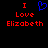 Red pixelated text "I Love Elizabeth" with a blue heart symbol above the word "Love" on black background.