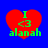 Red heart-shaped icon with green text "I <3 alanah" on blue background, four identical static frames displayed in a