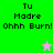Green and pink pixelated display 'Tu Madre Ohhh Burn!' text with a star icon changing color from pink to green