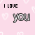 Pink background with repeated 'I LOVE YOU' text and heart symbols, showing animation progression through color changes in the word 'you'.