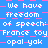 Blue background with pink pixelated squares and repeated white text reading "We have freedom of speech: France toy opal yak" in a pattern