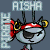 A pixelated character with gray skin, red headband, and yellow ear rings appears in a of showing text changes above its head