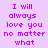 A 4-frame animated contact sheet showing a pixelated text-based animation with purple text on light purple background, where portions of the phrase "I will always love you no matter what" are highlighted in solid purple blocks across frames.
