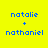 Four variations of a yellow background with blue text 'natalie' and 'nathaniel' separated by '+' symbol, each in different white rectangular arrangements.