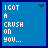 A 3x2 contact sheet of six animated frames showing a blue square with white text "I GOT A CRUSH ON YOU..." and small heart icons in the top-right corner, arranged left-to-right then top-to-bottom.