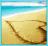 A beach scene with sand and water, showing a heart drawn in the sand that changes shape
