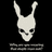 Pixelated white skull with rabbit ears on black background, below which is a horizontal pixelated bar.