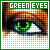 Green-eyed eye with pixelated background and 'GREEN EYES' text in green and white block letters at top.