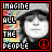 A contact sheet of 10 animated frames showing a pixelated John Lennon-style icon with "IMAGINE ALL THE PEOPLE" text and peace symbols in various border colors, each frame displaying the same static image but with different colored borders and peace signs.