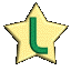 Animated sequence of a golden star-shaped icon with a green 'L' symbol rotating through multiple angles against a gray background.