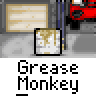 Animated contact sheet of a cartoon monkey character interacting with grease containers in various poses across 25 sampled frames, each labeled "Grease Monkey" below the icon.
