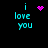 Pixelated cyan text 'i love you' on black background with pink heart and dot animations.