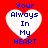 Four identical heart-shaped icons with blue text on a red background, each displaying 'Your Always In My HEART' in pixelated font.