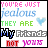 Pixelated text-based buddy icon with multiple colored words and a heart symbol on white background.