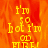 Yellow pixelated text on a fiery orange-red background with a gray rectangle in the bottom right corner.