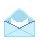 Pixel art of a white cat head emerging from light blue envelopes, with text 'mail' appearing in blue above the third envelope.