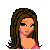 Pixel art contact sheet showing multiple frames of a female character in pink attire with visible text "yo te amo!" on a pink dotted background.