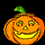 Six pixelated orange pumpkin icons with green stems arranged in a 3x2 contact sheet, each displaying distinct carved facial expressions against black background.