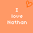 Pixelated orange background with white text reading "I love Nathan" on both sides and an orange heart symbol above the text.
