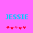 Pixelated blue text "JESSIE" on bright pink background with red and pink heart symbols below, two identical frames side-by-side.