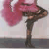 A person in a pink feathered outfit with black lace and boots poses dynamically across four , with text reading "Welcome to the nancy tribe..." in the bottom-left
