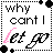 Animated text-based icon showing 'why cant I let go' with pink lettering changes across frames, set against a white background with black dotted borders and corner dots.