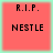 Four identical red square with black text 'R.I.P. NESTLE' on a light green background, each showing slight pixel variation