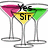 Three martini glasses with pink, yellow, and green liquid, overlaid with text reading "Yes Sir" and "Another Round For The Table!!!" in black font.