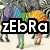 A pixelated zebra with rainbow-colored stripes stands in a snowy landscape, overlaid with text and symbols.