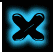 Two side-by-side pixelated images of a black X symbol with blue glowing edges on dark backgrounds, showing slight variations in the glow's intensity and shape.