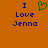 Static pixel art displays 'I Love Jenna' text with a green heart symbol on an orange background.