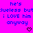 Pixelated text on bright pink background with blue letters and two black heart symbols at bottom.