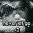 Pixelated grayscale animation of a cloudy sky with text 'never let go' and a small arrow icon.