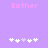 Pixelated purple background with pink text 'Esther' at top and two of white/pale-purple heart icons below