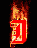 Red stylized letter J with orange and yellow flames on black background, animated fire effect.