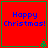 Red square with green border displaying blue text "Happy Christmas!" and small green tree icon in bottom-right corner.