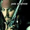 Pixelated image of a character with long dark hair, a bandana, and a sword, with text reading 'jack sparrow' above the head.