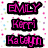 Pixelated text displays three names in pink with black outlines on a white background with colored squares.