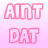 Pixel art contact sheet with pink background showing text and a character in multiple frames, including 'AINT DAT' and 'SWT' text elements and a cartoon figure wearing a hat and holding an object.