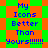 Pixelated text on a green and orange checkered background with diamond-shaped patterns, displaying "My Icons Better Than Yours!!!!!!" in blue letters.