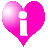 A static contact sheet showing two frames of an animated icon with a pink heart containing a white information symbol on the left and scattered gray pixelated letters on the right.