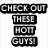 six pixelated images with text reading CHECK OUT THESE HOT GUYS! on the top-left, featuring various individuals in different poses and backgrounds