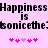 Pixelated text reads "Happiness is sonicethe" on a light pink background with two of five pink asterisks below