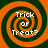 Four identical orange and dark green spiral patterns arranged in a , each containing white text reading "Trick or Treat?"
