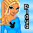 Pixel art contact sheet showing two frames of a blonde woman in blue top with Playboy bunny logo, side-by-side on light blue background.