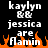 Pixelated text displays 'kaylyn & & jessica are flamin' over orange flames on black background.