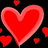 Red heart shapes float against a black background with two large hearts containing text.