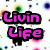 Pixelated text phrases in pink with black outlines on a white background with scattered colored dots.