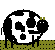 Pixelated cow icons with green grass base and "MOO" text above, showing two distinct expressions in a single frame.