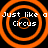 Four identical orange concentric circles on black background with white text reading "Just like a Circus" in pixelated font.